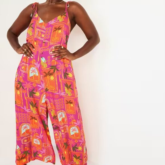 Old Navy Sleeveless Wide-Leg Jumpsuit Pink Print Size Medium - Picture 1 of 7